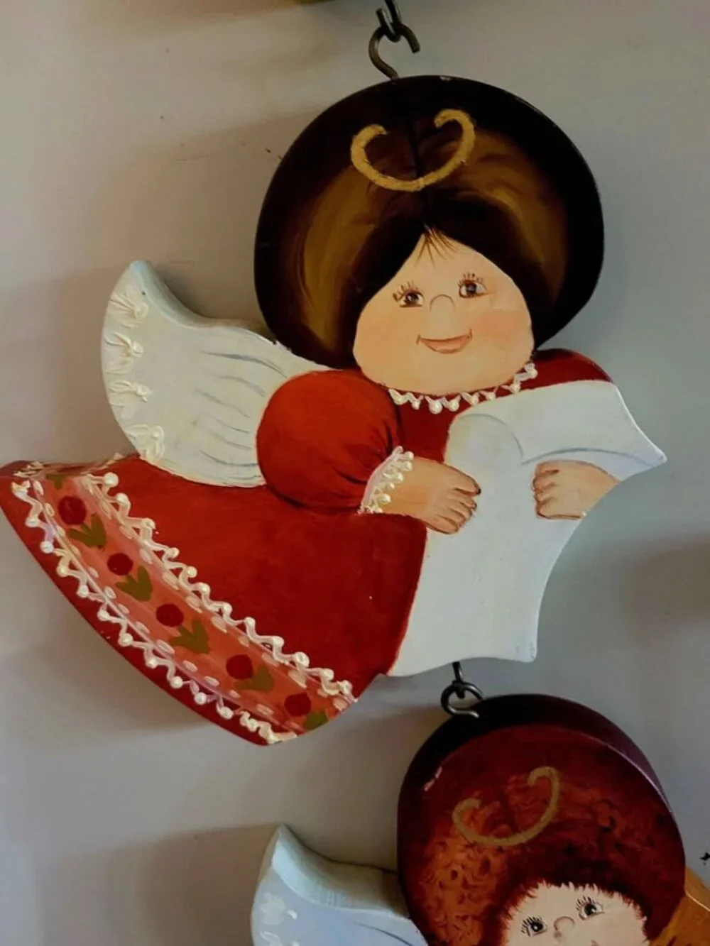 Vintage Hand Painted Rustic Folk Art Wooden Christmas Angel Wall Plaque